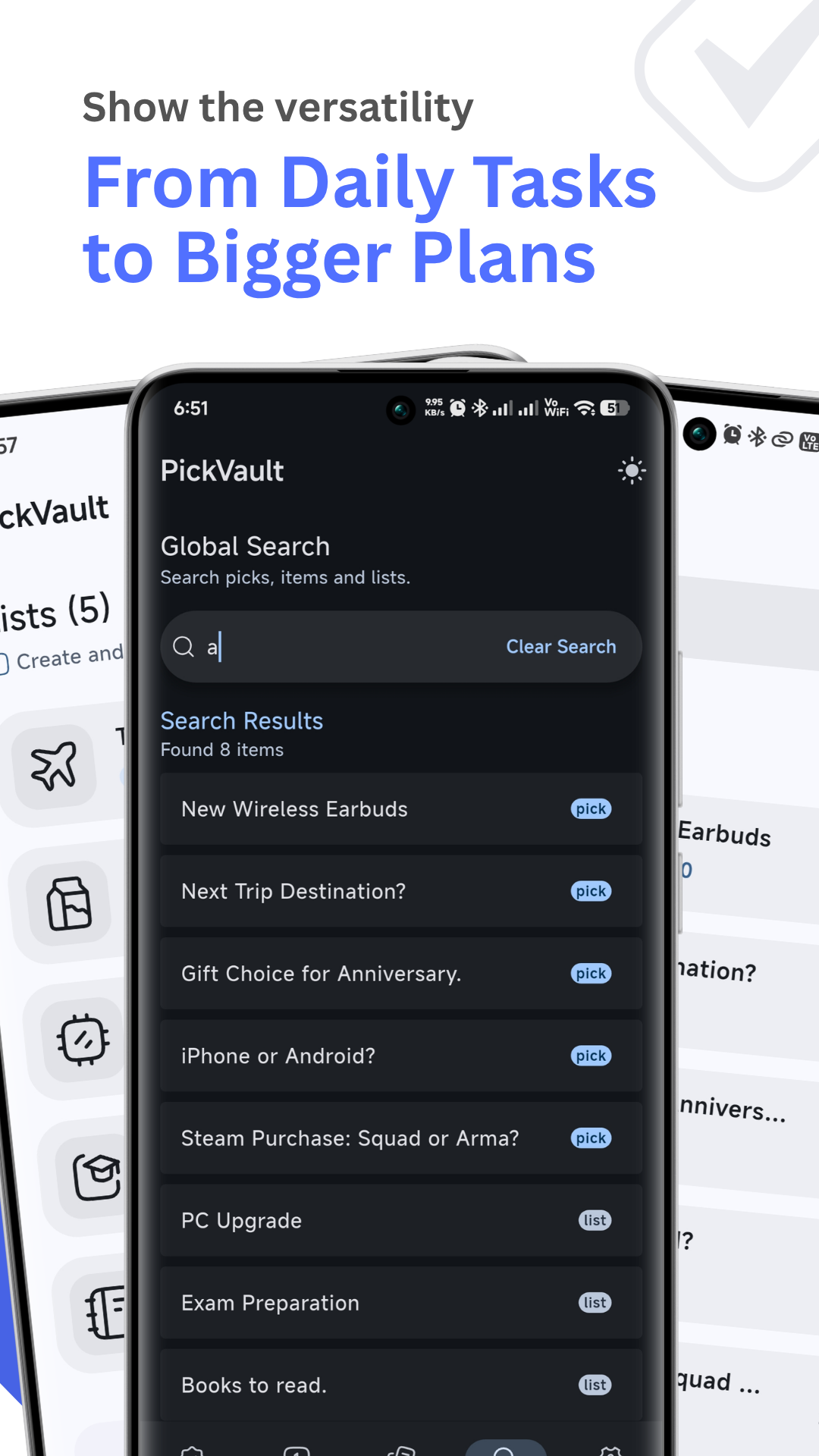 Searching across Picks, Items, and Lists in PickVault